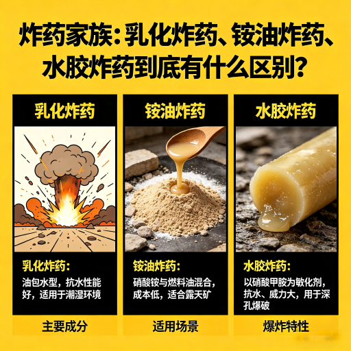 蓬溪炸药家族：乳化炸药、铵油炸药、水胶炸药到底有什么区别？